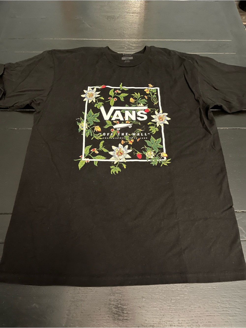 Vans Black Floral Box Logo Tee
